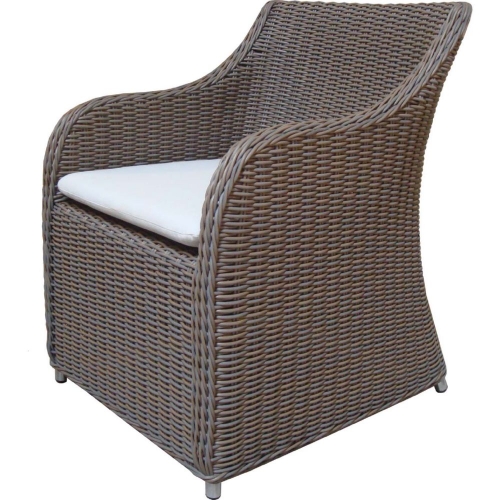 Portofino Outdoor Arm Dining Chair in Kubu Grey w/ White Cushion